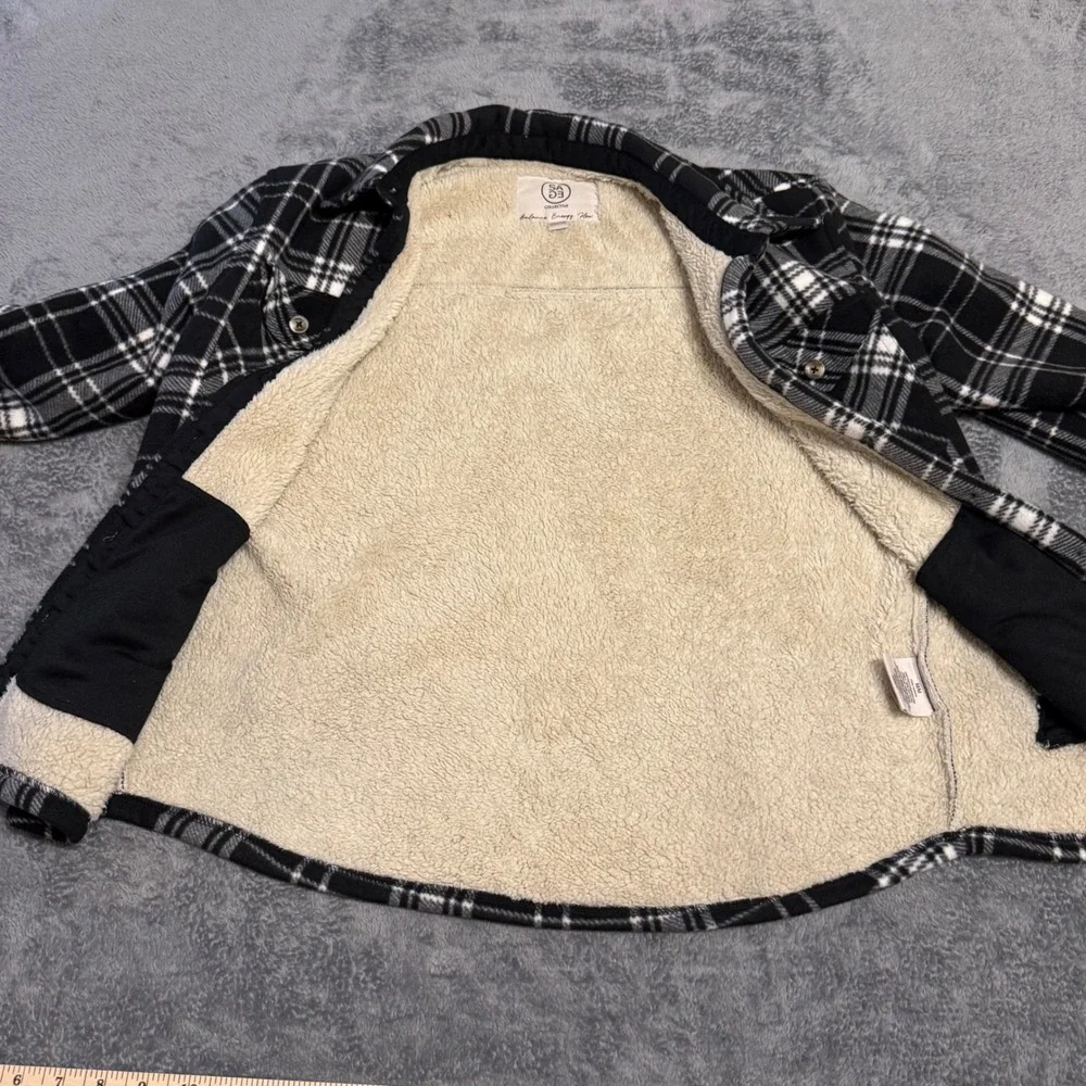 Sage Collective Black White Plaid Sherpa Lined Shirt Jacket‎ Shacket  Medium